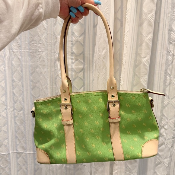 Dooney & Bourke Handbags - Y2K Dooney & Bourke Pastel Green & Yellow Leather Trim East West Shoulder Bag